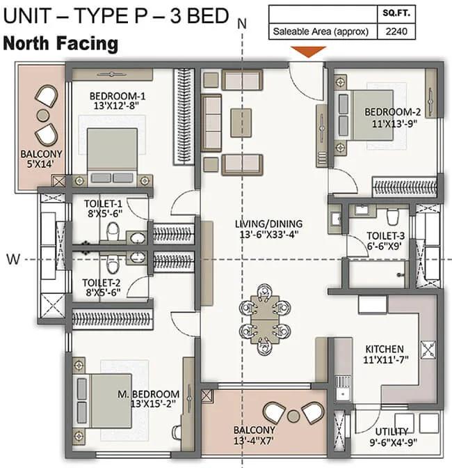 3bhk 2240 prestige city hyderabad apartments