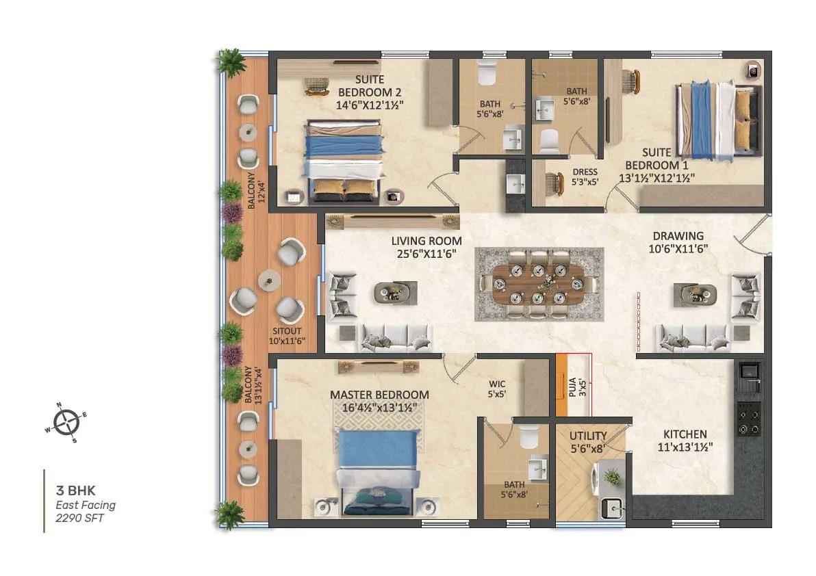 2290 3bhk east srias iwa sas iwa
