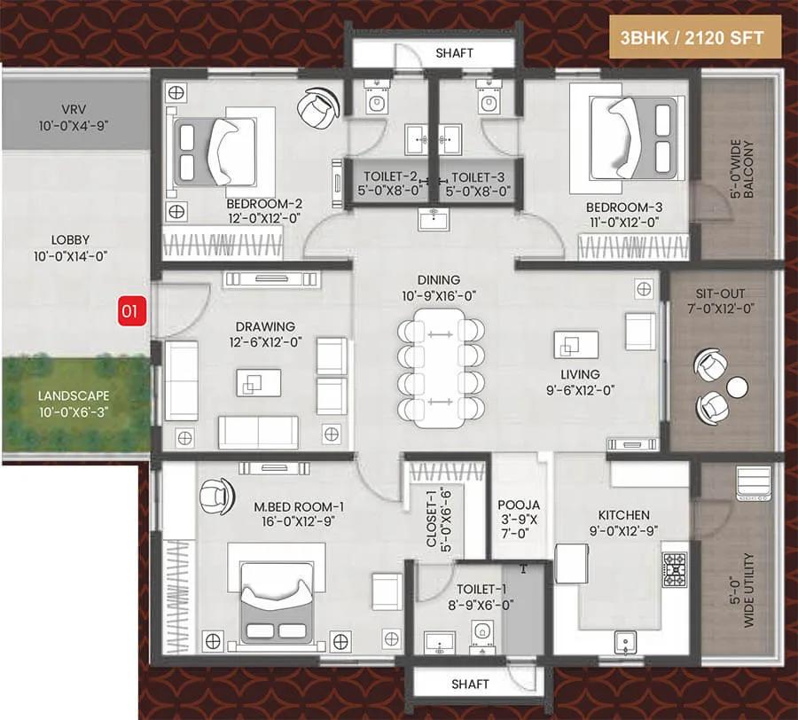 3bhk 2120 team4 arka by team4 lifespaces