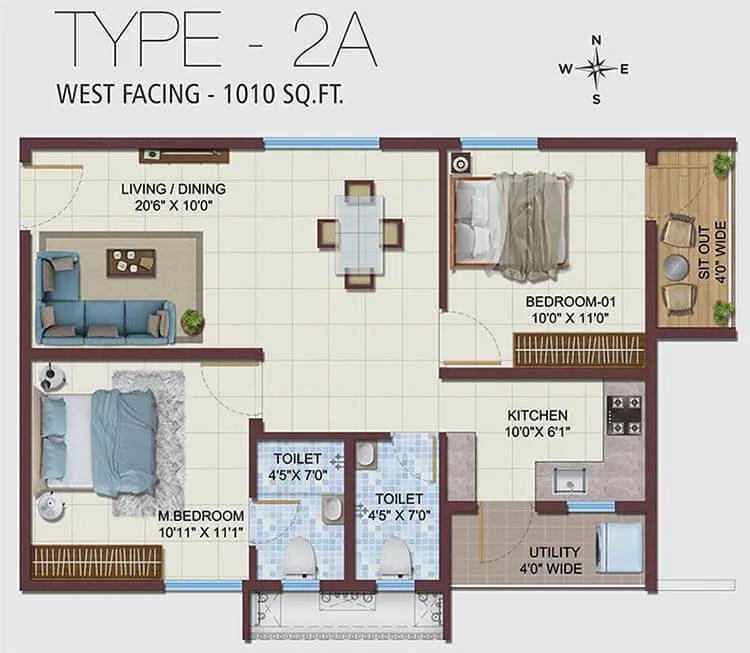 2bhk 1010 2a ramky nextown