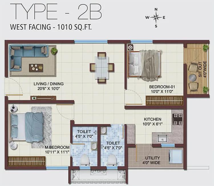 2bhk 1010 2b ramky nextown