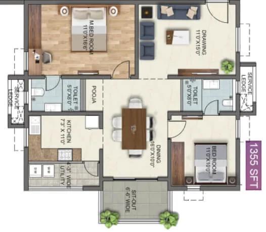 2BHK 1355 - Anvita High9 Hyderabad