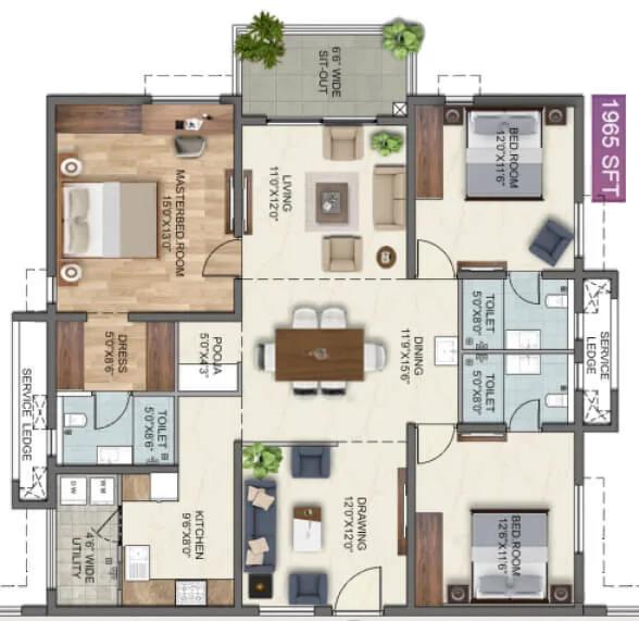 3BHK 1965 - Anvita High9 Hyderabad