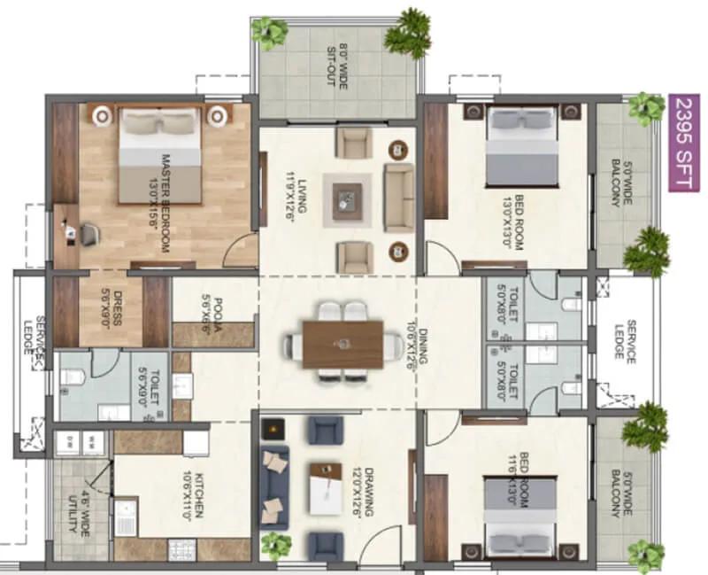 3BHK 2395 - Anvita High9 Hyderabad