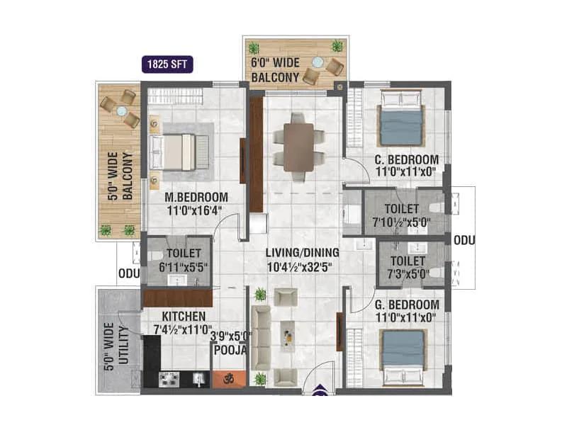 3BHK 1825 - Bhanodaya Crystal