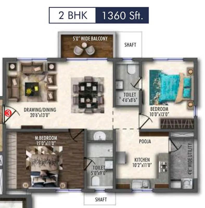 2BHK 1360 - Vertex 33 West Nallagandla