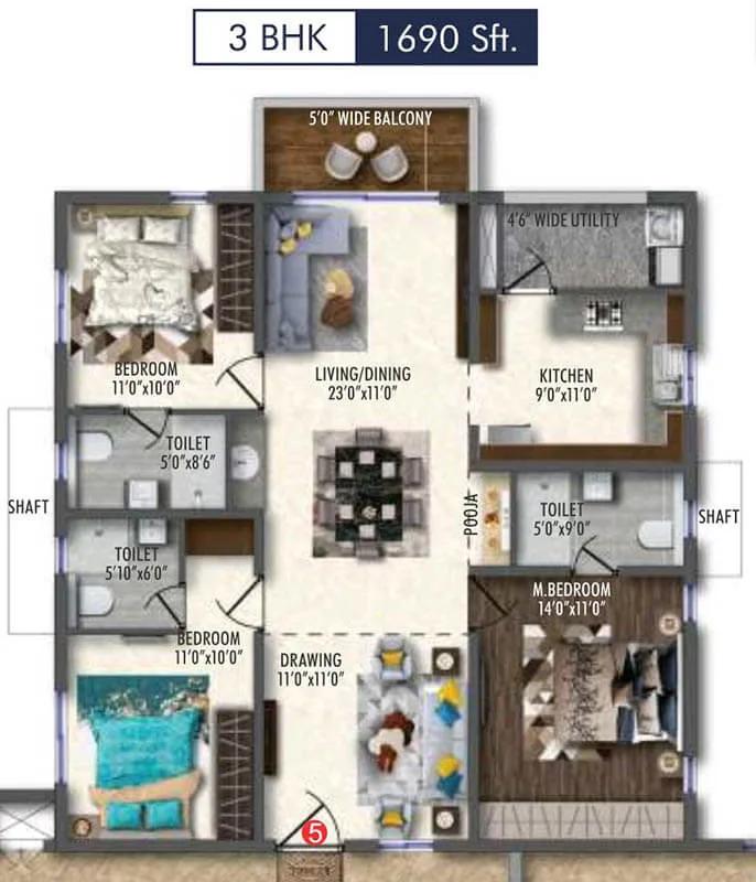 3BHK 1690 - Vertex 33 West Nallagandla