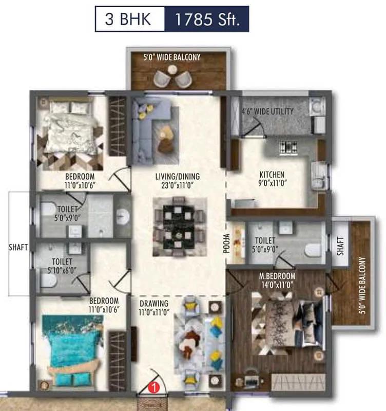 3BHK 1785 - Vertex 33 West Nallagandla