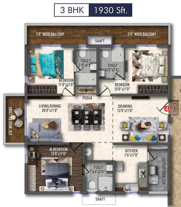 3BHK 1930 - Vertex 33 West Nallagandla