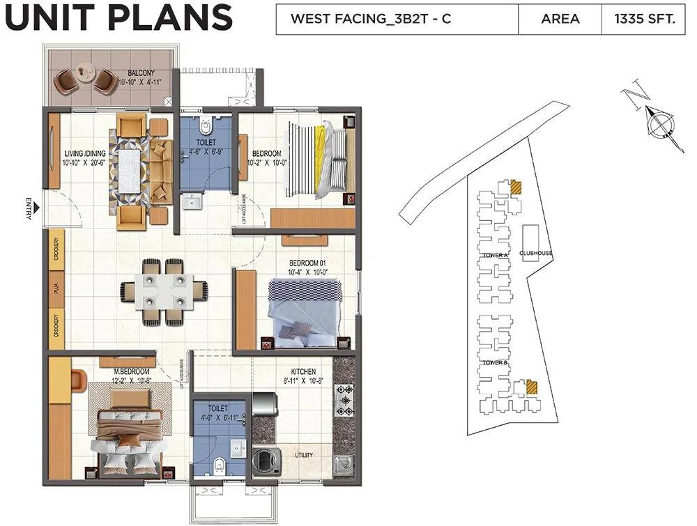 3BHK 1335 - Urbanrise Opulence Bachupally