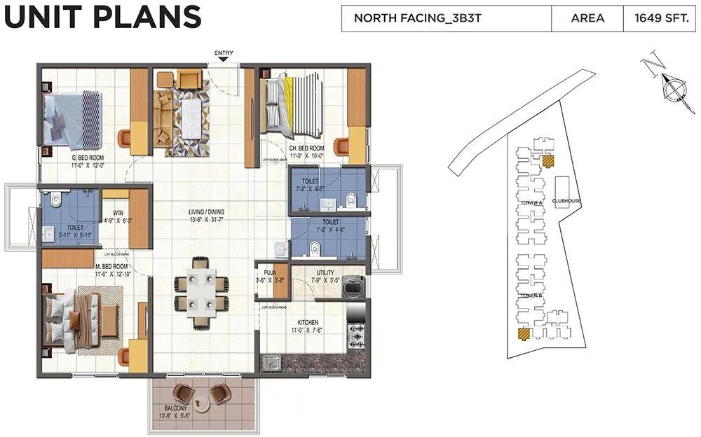 3BHK 1649 - Urbanrise Opulence Bachupally