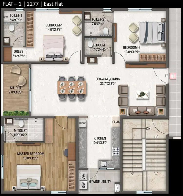 3BHK 2277 E-1 - DSR Altitudes Hyderabad
