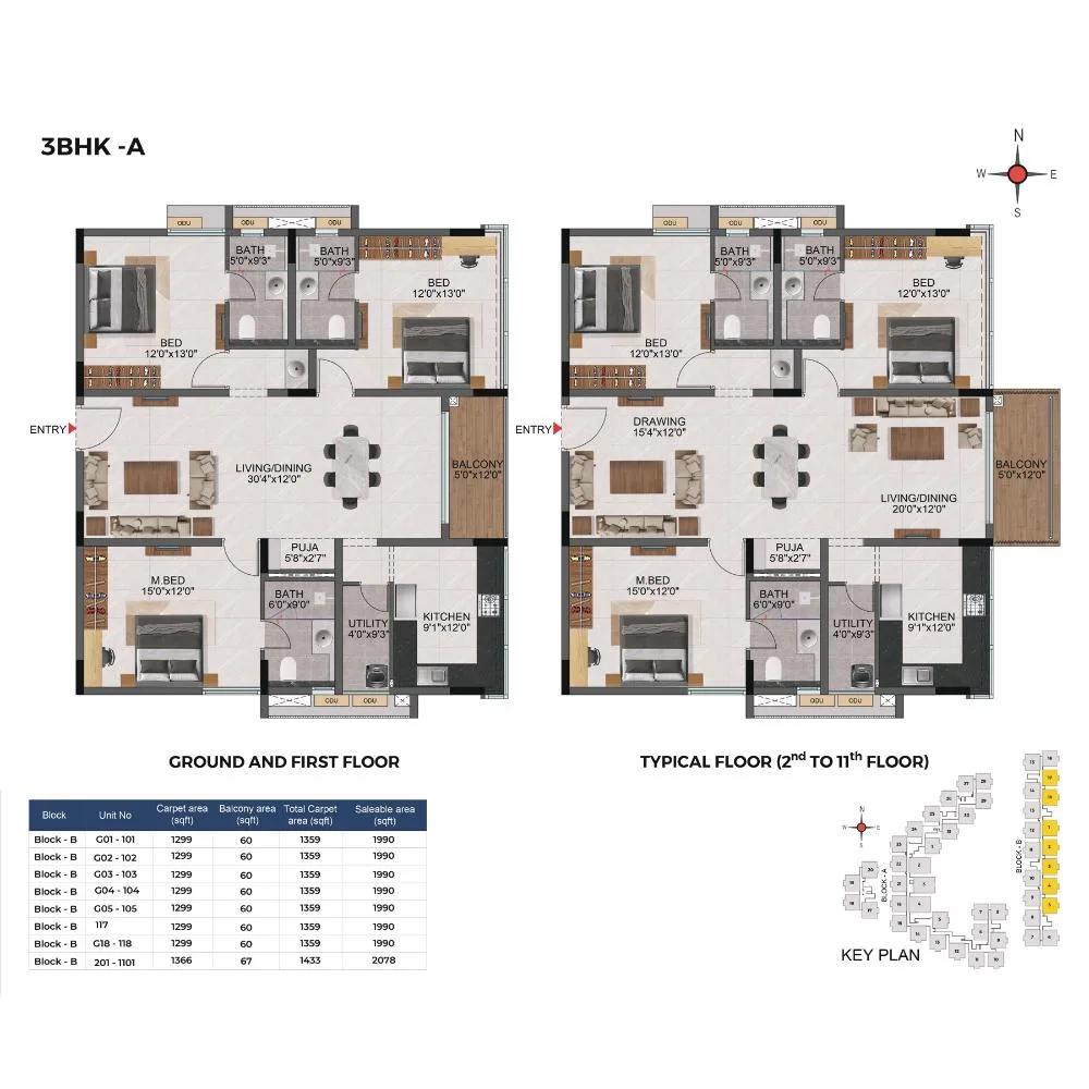 3BHK 1990 - Casagrand Evon Kompally