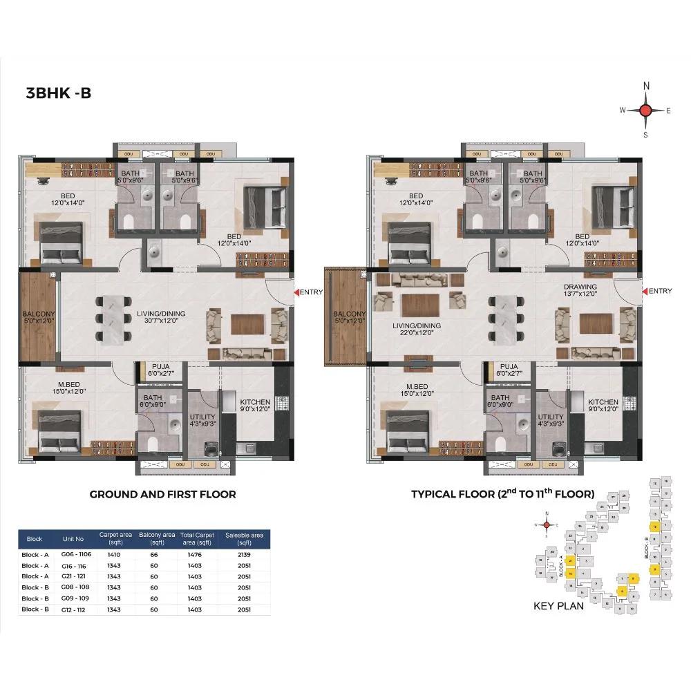 3BHK 2051 - Casagrand Evon Kompally