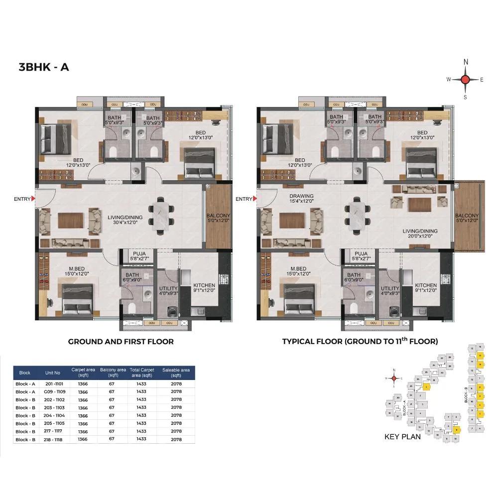 3BHK 2078 - Casagrand Evon Kompally