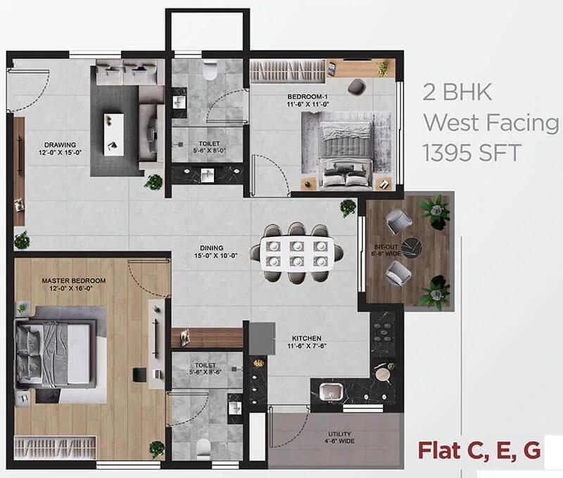 2BHK 1395 - Vian Mrida Apartments Kollur