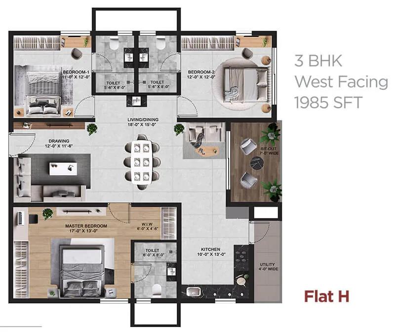 3BHK 1985 - Vian Mrida Apartments Kollur