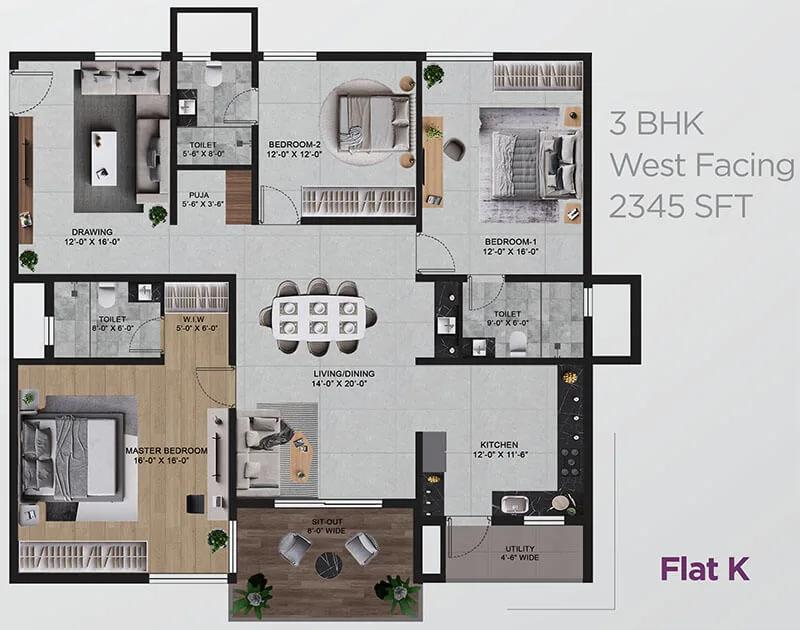 3BHK 2345 - Vian Mrida Apartments Kollur
