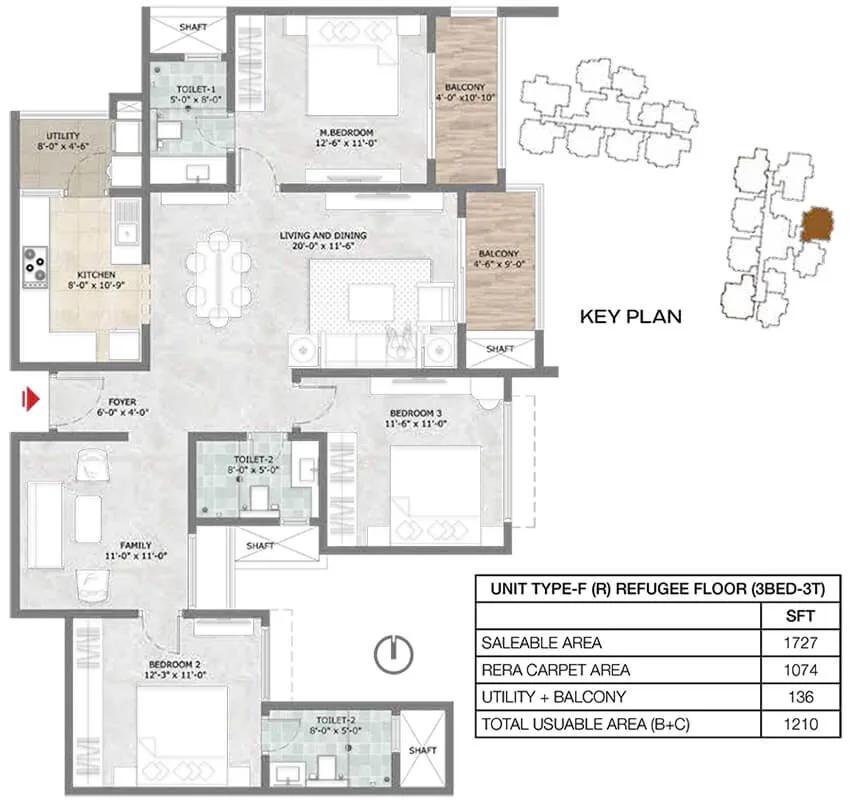 3BHK 1727 - Prestige Suncrest Apartments