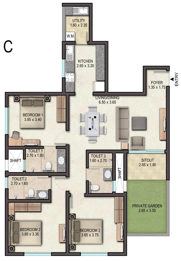 3BHK – C – Sobha Avenue