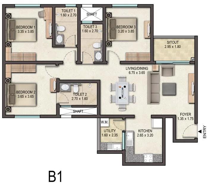 3BHK – B1 – Sobha Avenue