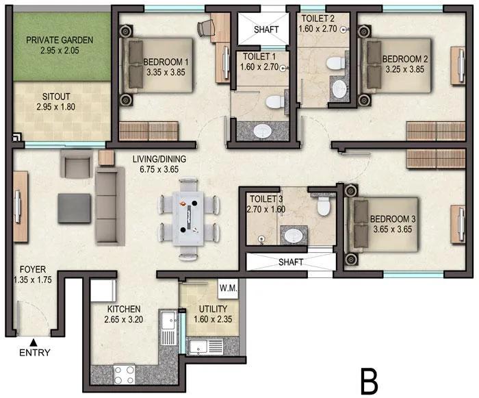 3BHK – B – Sobha Avenue