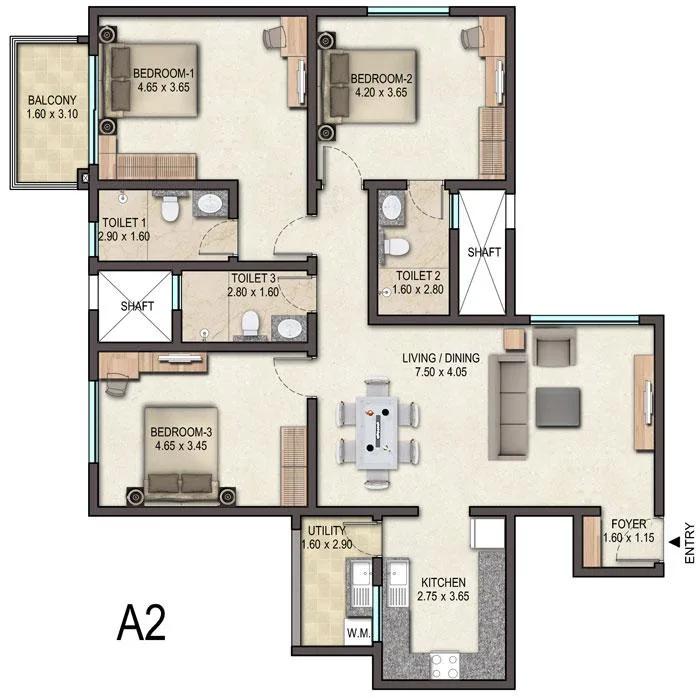 3BHK – A2 – Sobha Avenue