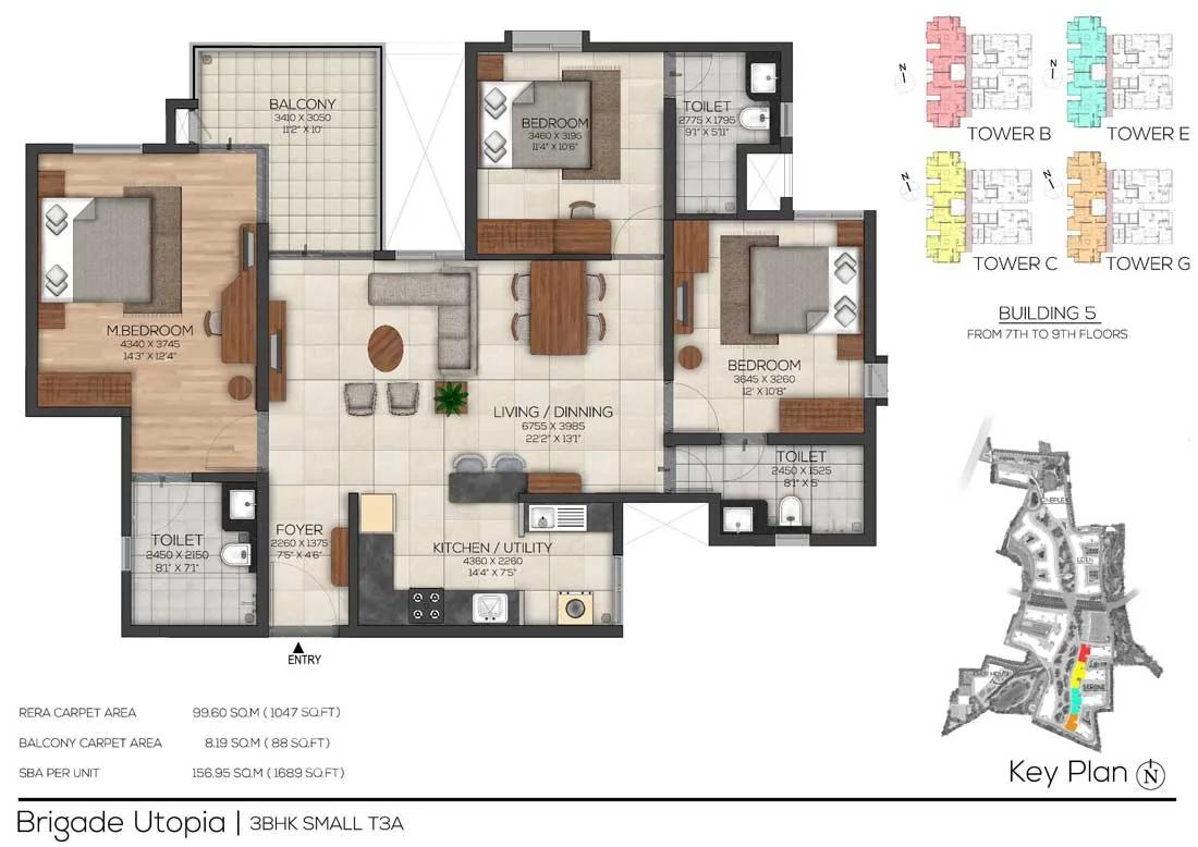 3-BHK-Small-1689 - Brigade Utopia