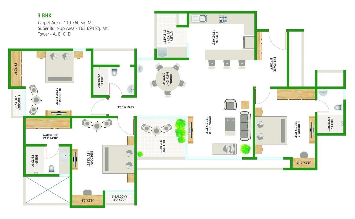 3 BHK – Alembic Urban Forest