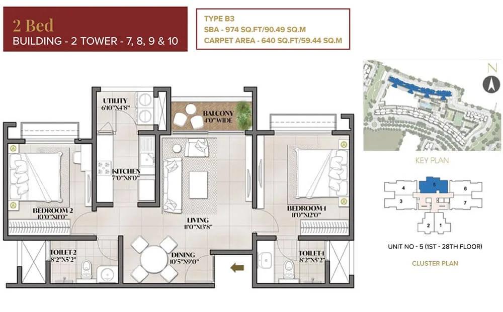 974 2BHK - Eden Park At Prestige City