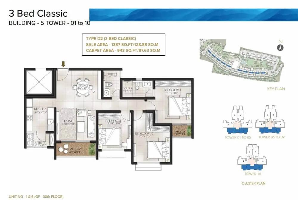 1387 3BHK Classic - Luxury Meridian Park Prestige City