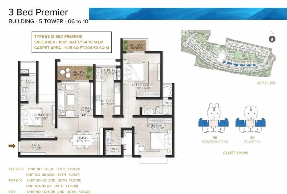 1665 3BHK Premier - Luxury Meridian Park Prestige City
