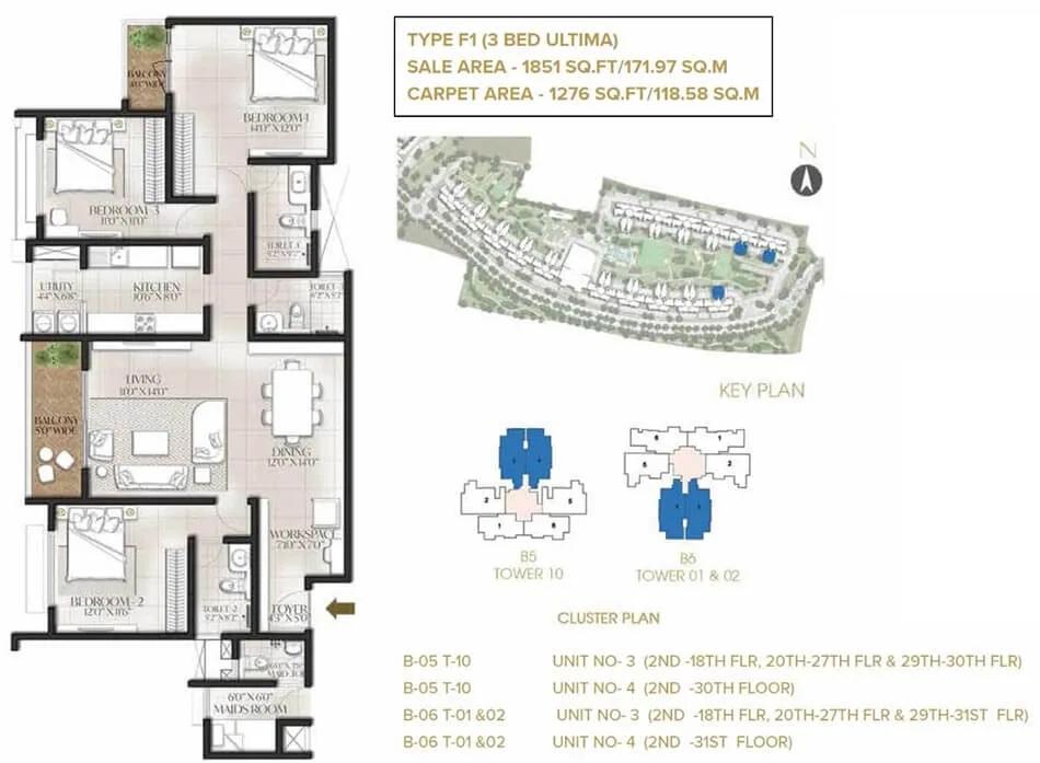 1851 3BHK Ultima - Luxury Meridian Park Prestige City