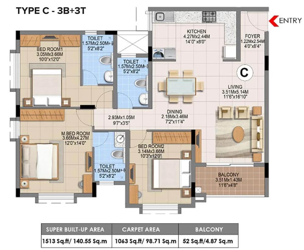 3 BHK - 1513 - Brigade Gem Terraces Sarjapur