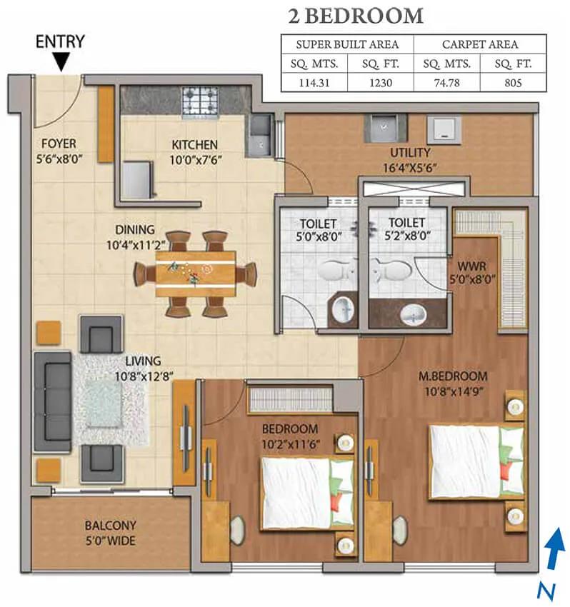 2BHK 805 - Adarsh Palm Retreat Mayberry