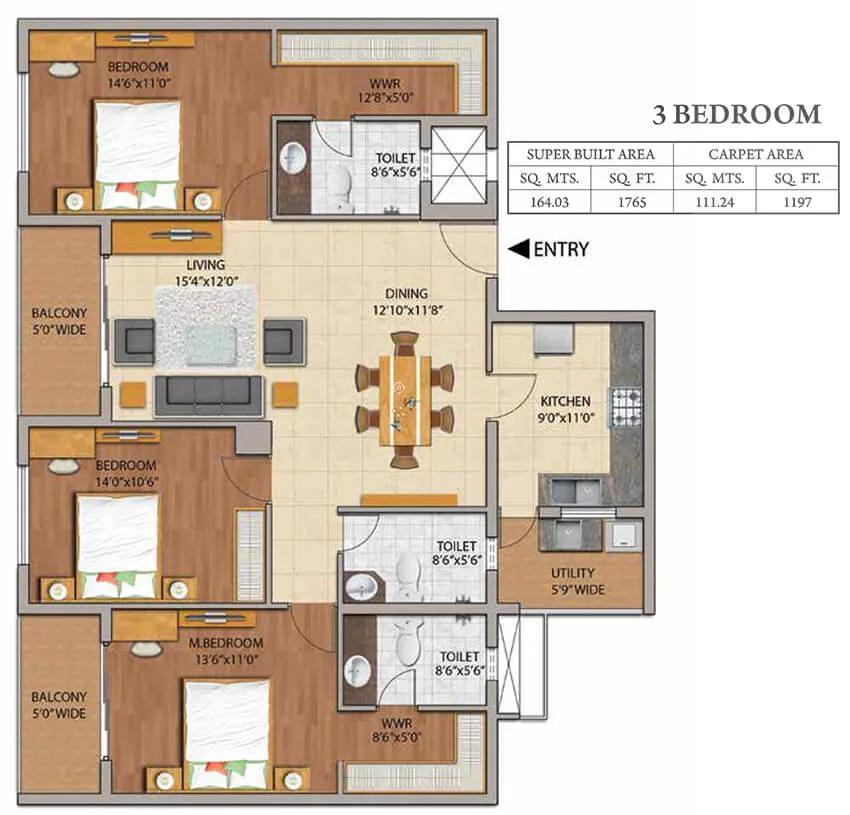 3BHK 1197 - Adarsh Palm Retreat Mayberry