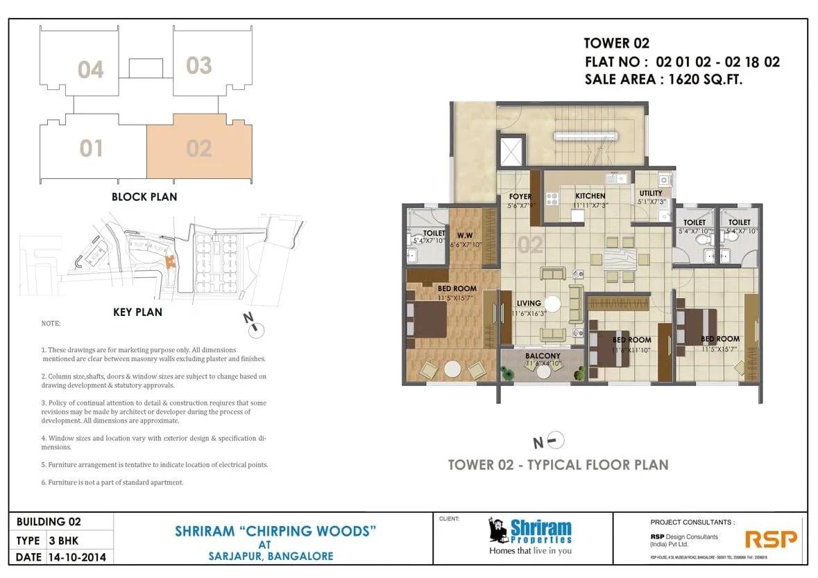 3 BHK – 1620 – Shriram Chirping Woods