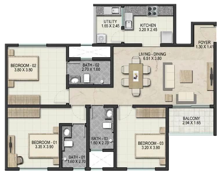 3 BHK A - Sobha Royal Pavilion