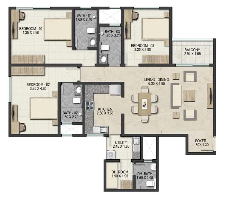 3 BHK - Sobha Royal Pavilion