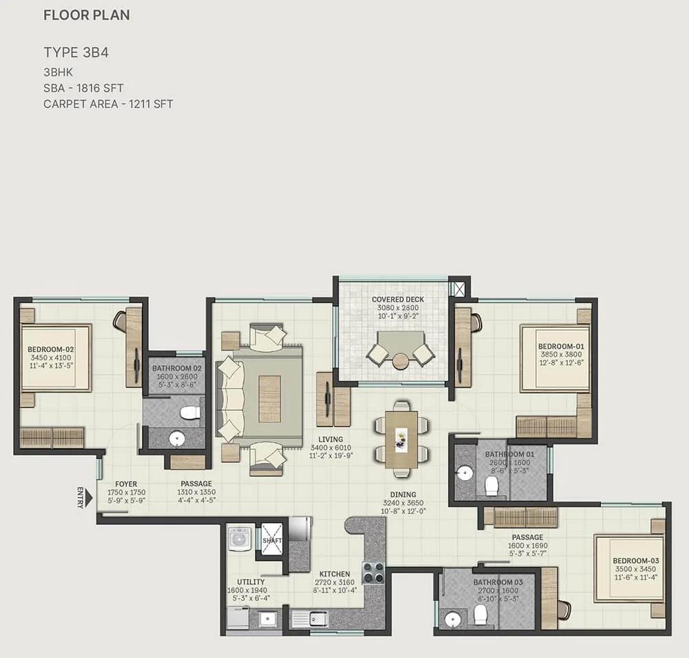 3 BHK - 1816 - SOBHA Windsor Whitefield