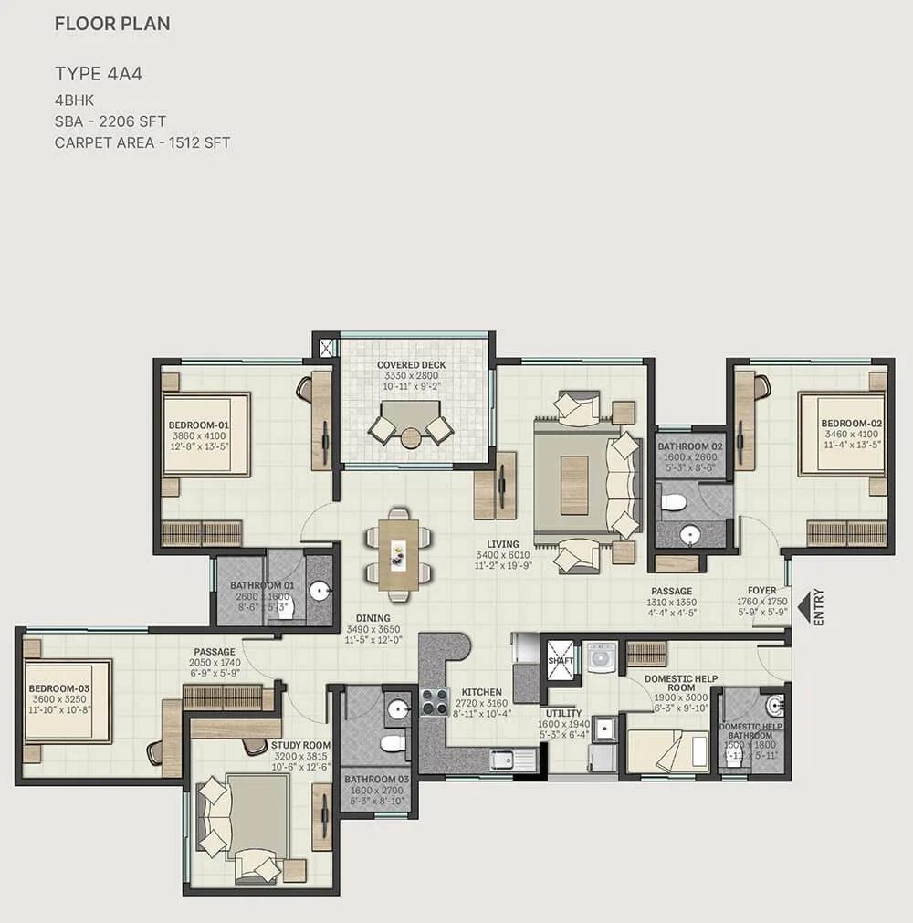 4 BHK - 2206 - SOBHA Windsor Whitefield