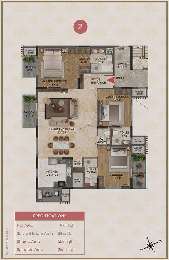 3BHK 2560 - Magnolia Delight Apartments