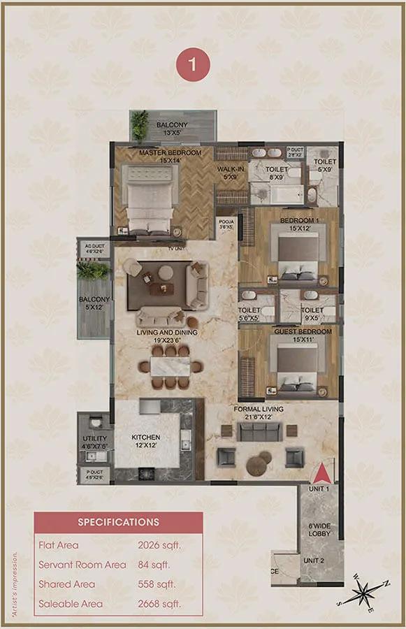 3BHK 2668 - Magnolia Delight Apartments