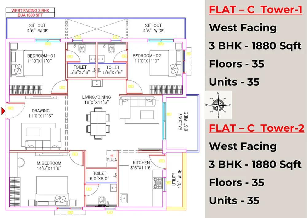 3BHK 1880 - Vian Vayu Kollur Hyderabad