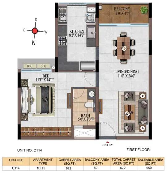 1BHK 950 - Casagrand Estancia Kogilu