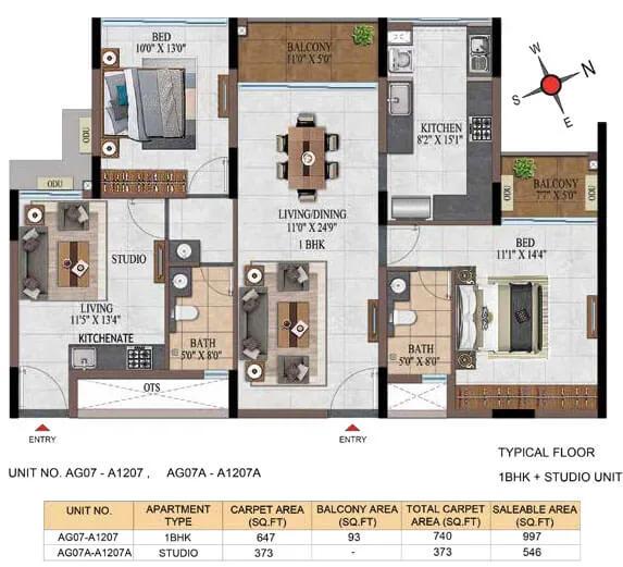 1BHK Studio 997-546 - Casagrand Estancia Kogilu