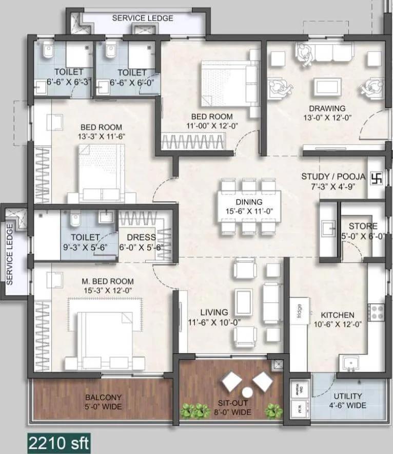 3BHK 2210 - Anvita Ivana Phase 2 Kollur