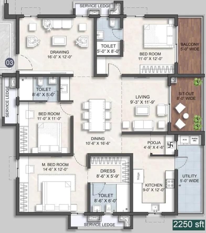 3BHK 2250 - Anvita Ivana Phase 2 Kollur