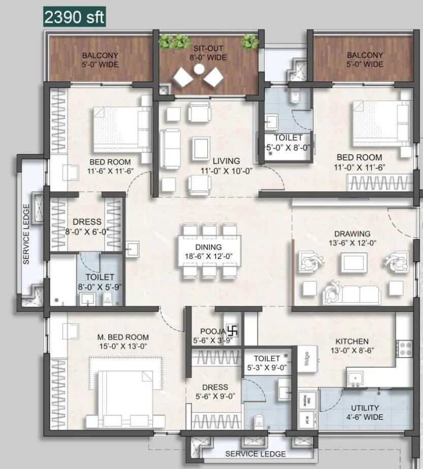 3BHK 2390 - Anvita Ivana Phase 2 Kollur