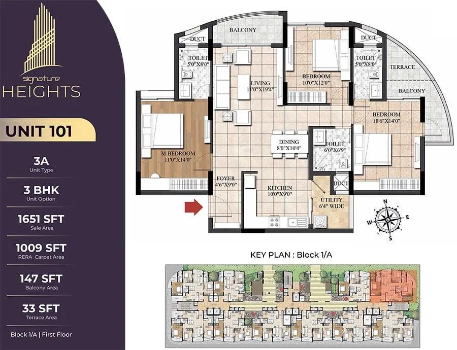 3BHK 1651 - Signature Heights